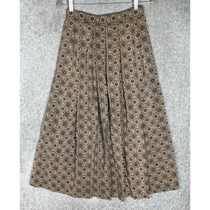 Vintage PBM Silk Maxi Skirt Womens Size 8 Brown Red Medallion Pleated Pockets